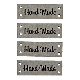 Кожаная бирка пришивная 'Hand Made' 1,4*4см (св.серый)