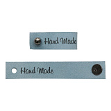 Кожаная бирка с кнопкой 'Hand Made' 1,3*7см (голубой)