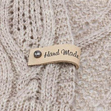 Кожаная бирка с кнопкой 'Hand Made' 1,3*7см (бежевый)