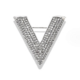 Брошь "V" 4,2*4.3см (серебро/стразы)
